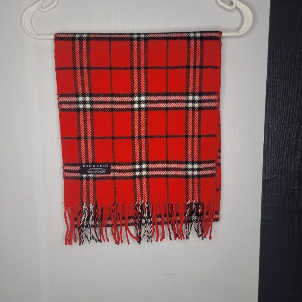 Burberry of London 100% Cashmere Red Plaid Scarf Made in England